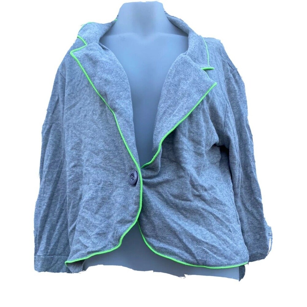 Eyeshadow Blazer Jacket Jrs Size Large Gray Neon Green Trim Single Button
